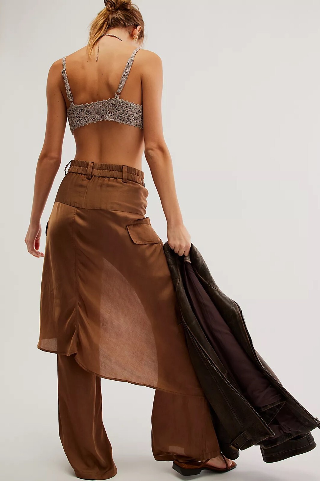 NWT $415 SoHo Designer Nicholas K Free People Mocha Satin Micah Pants Large L