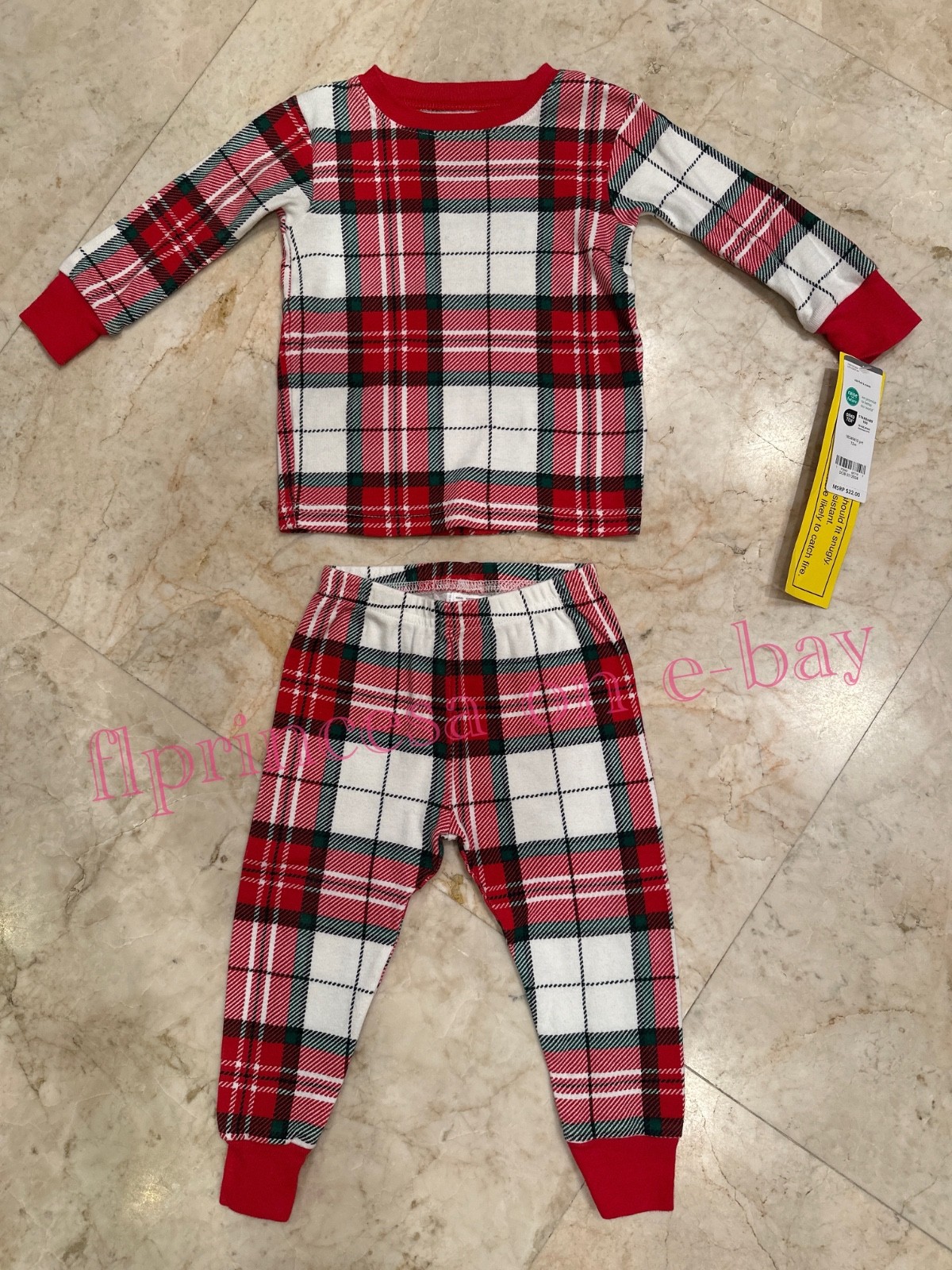 NWT CARTER’S 2-Piece Plaid 100% Snug Fig Cotton Pajamas, Christmas, 12M