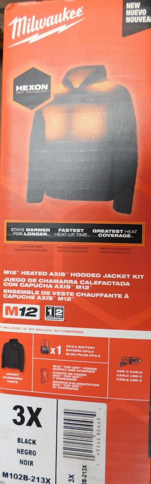 Milwaukee M12 12V Mens Heated Axis Hooded Jacket W/ Battery & Charger ,Black, 3X