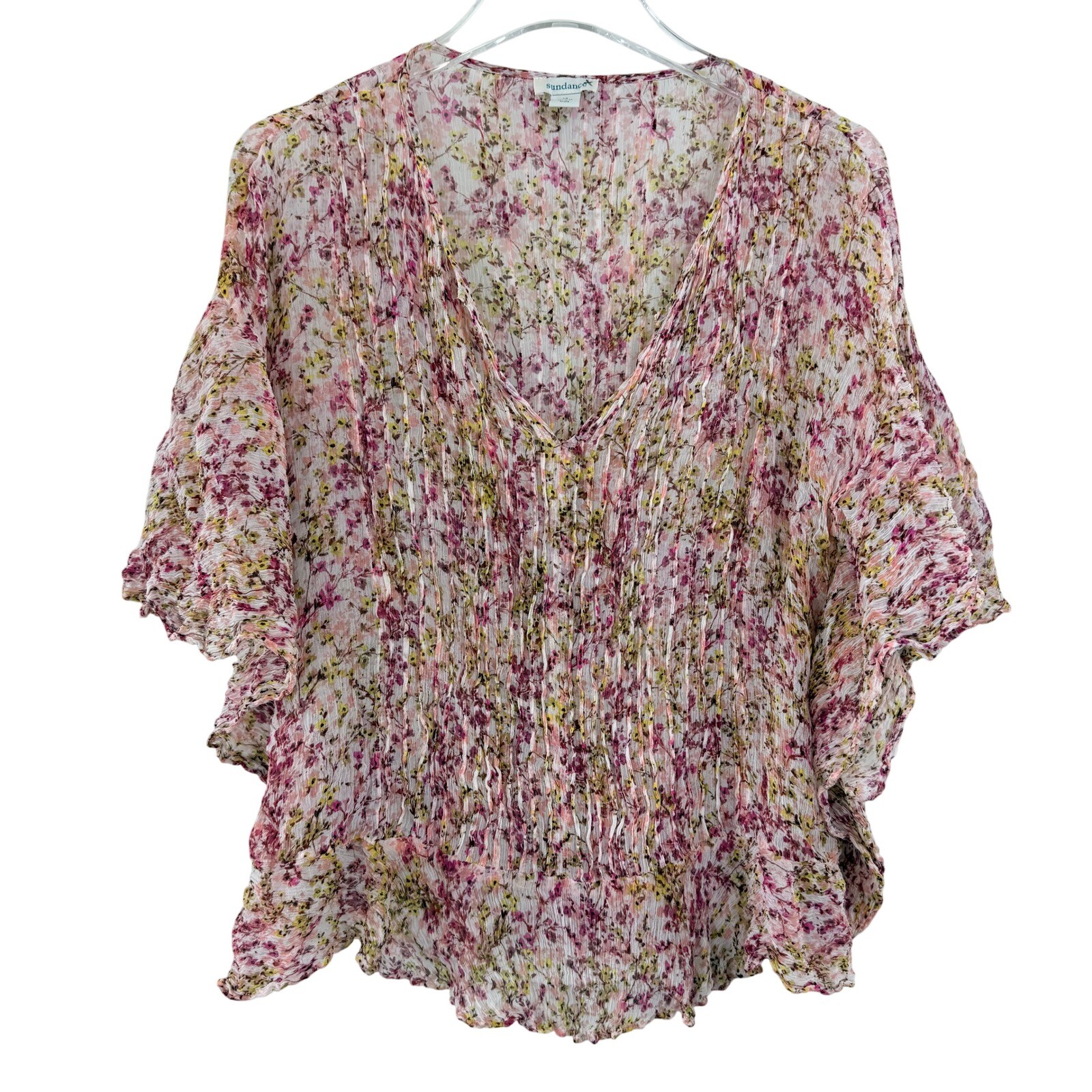 Sundance CURRANT BLOSSOM Floral Blouse V-Neck Flowy Bohemian Top Lightweight M
