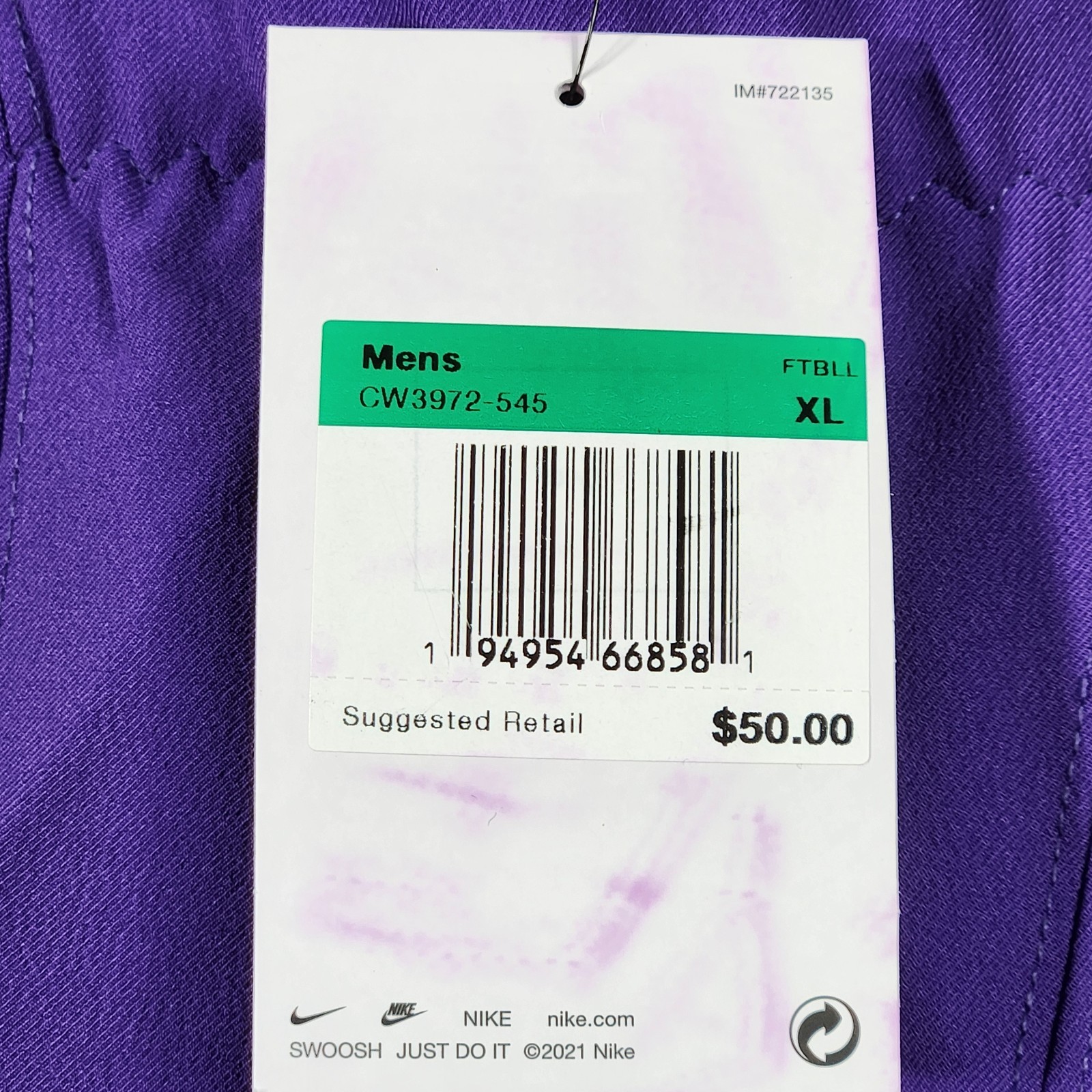NIKE Mens XL Vapor Untouchable Purple Short Tights Football CW3972-545