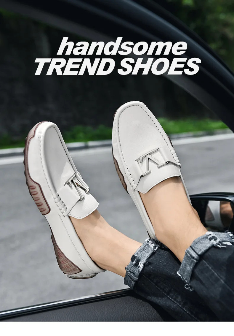 Mens Casual Leather Shoes Cowhide Loafers Genuine Leather Flats Driving Sneakers