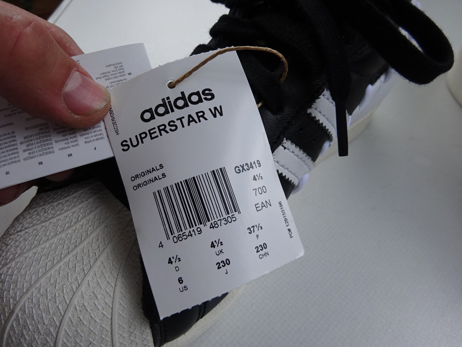 Adidas GX3419 stitched black white superstar trainers leather size 37 1/3 (UK4.5) new