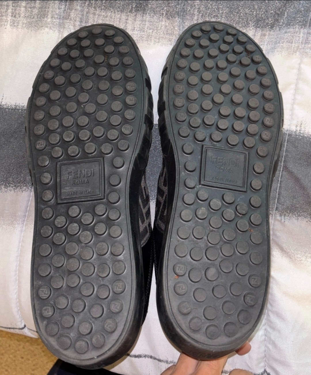 FENDI Roma Sneakers US Size 9 Men’s Black Logo Shoes 7E 1415, italy