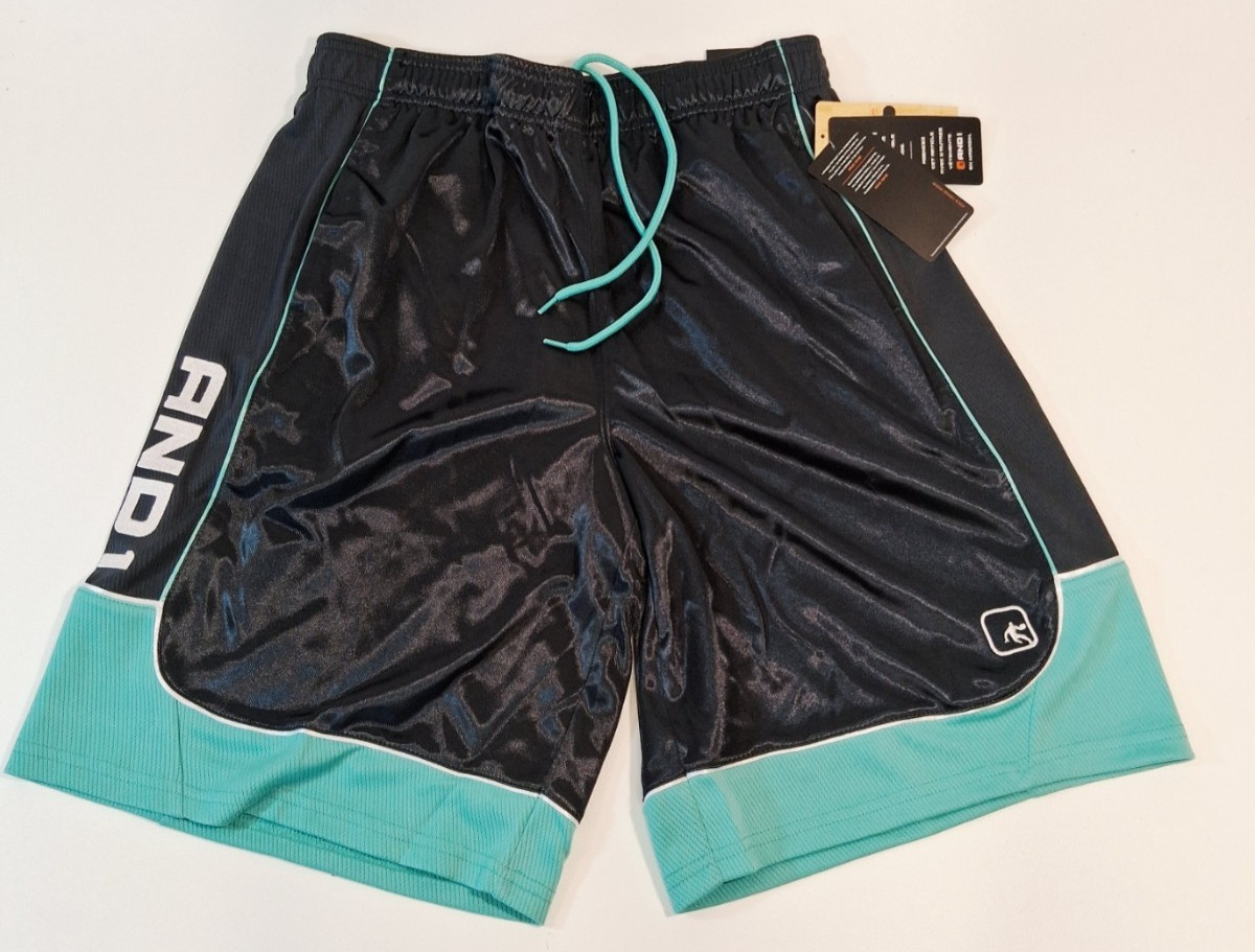 New And1 Mens Basketball Gym Court Shorts Waist M L XL 3XL Mint White Trim Ebony