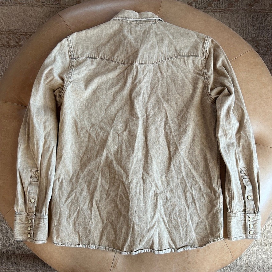 Tecovas Mens Pearl Snap Western Shirt Tan Denim Cotton Cowboy Ranch Wear M