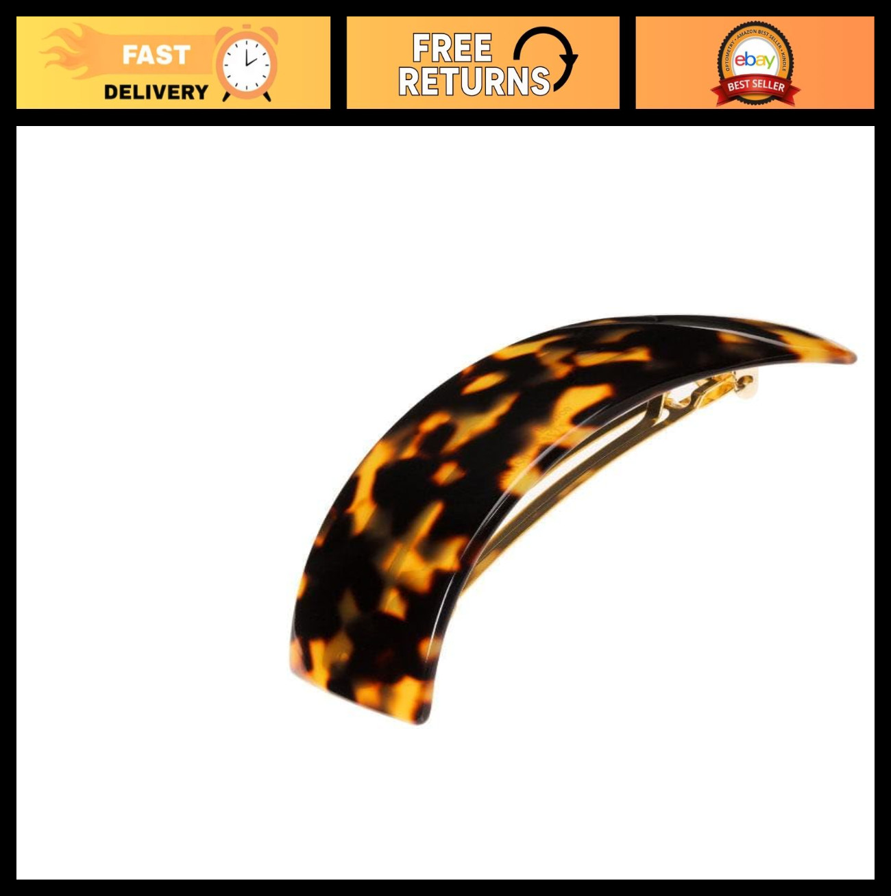 Large Tortoise Shell Hair Barrette for Thick Hair – Rectangle French Clip, Stron