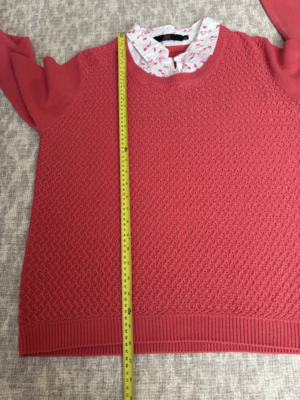 Isle Essentials Cable Knit Sweater With Shirt Collar (Coral/Salmon Pink) L 18-20