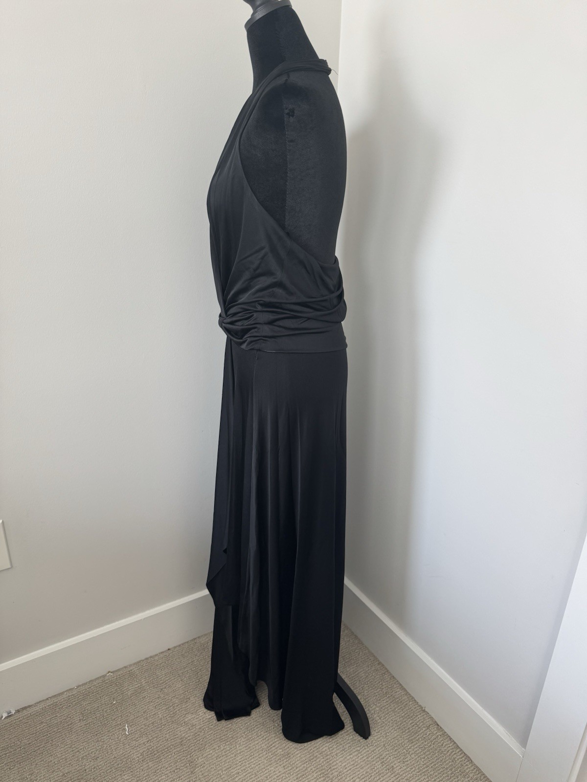 BCBGMAXAZRIA Max Azria black draped halter evening gown discontinued small