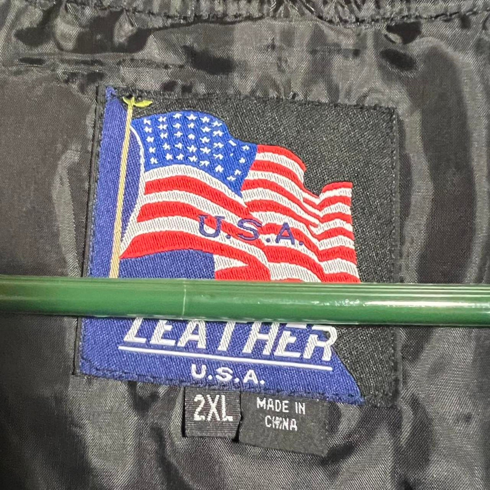 Unique Black USA leather USMC vest with orange accents