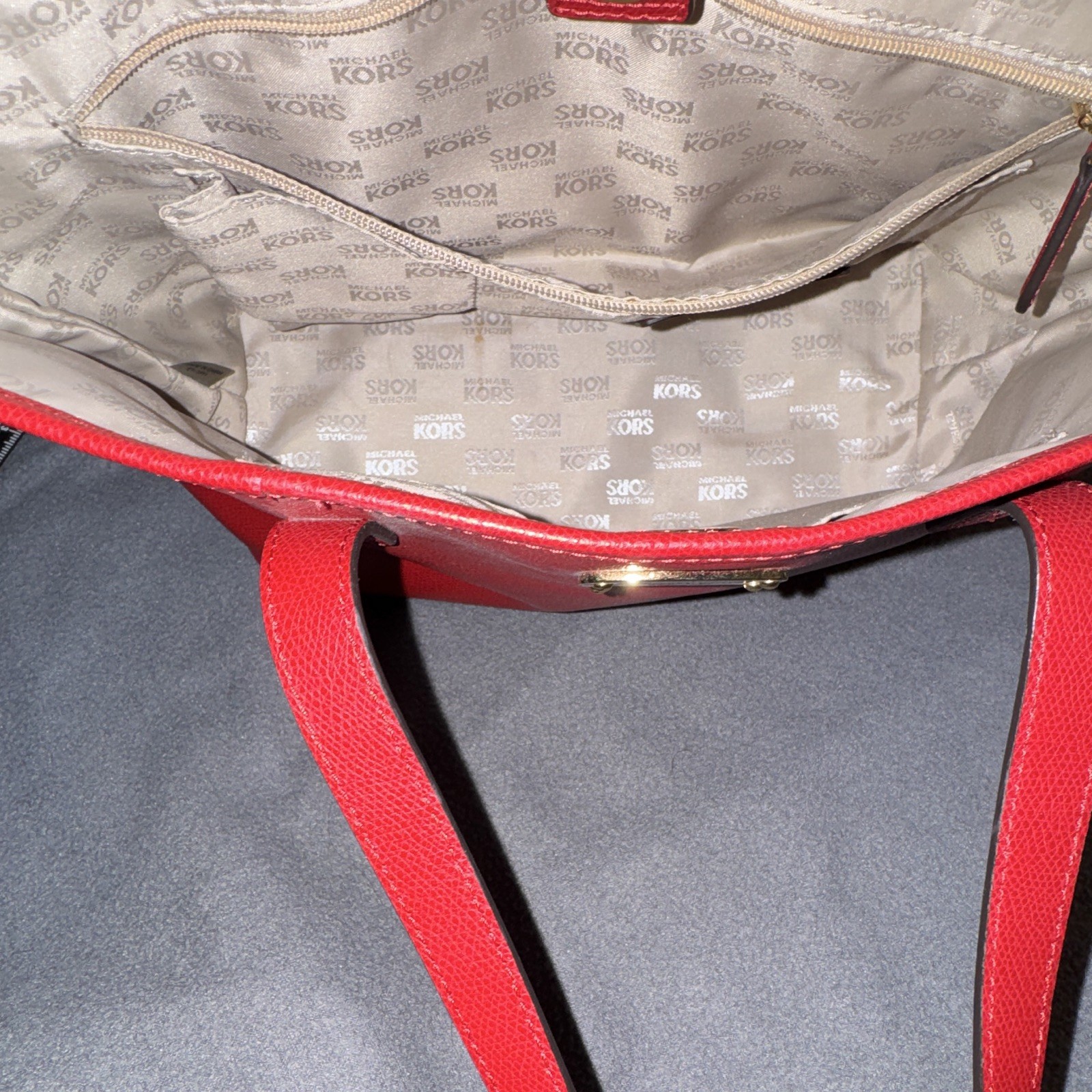 Michael Kors Bag Jet Set Red Saffiano Leather Tote Shoulder Handbag 15×9