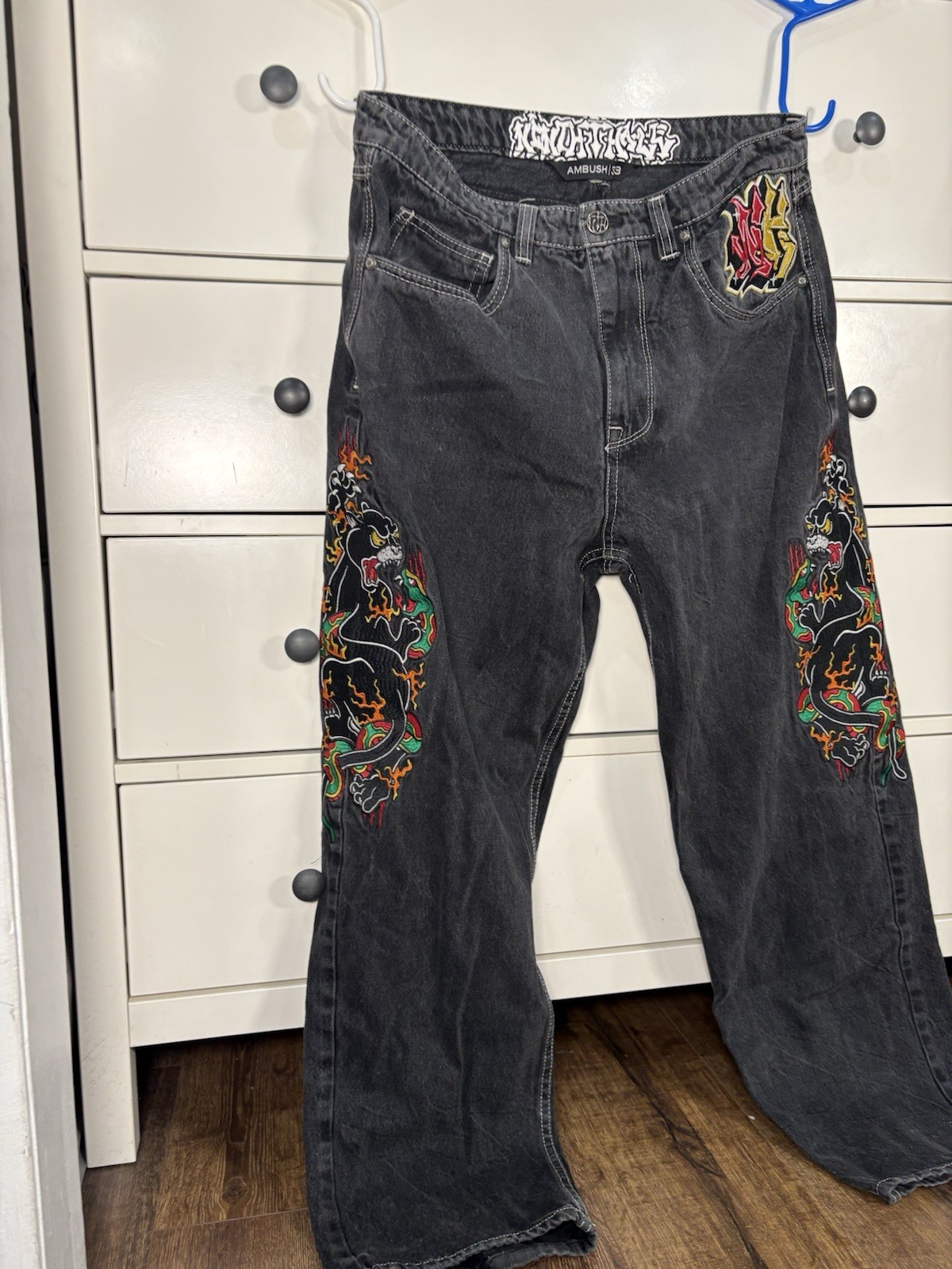 Ninth Hall Japanese Style Embroidery On Ambush Jeans, Size 33 Black Jeans