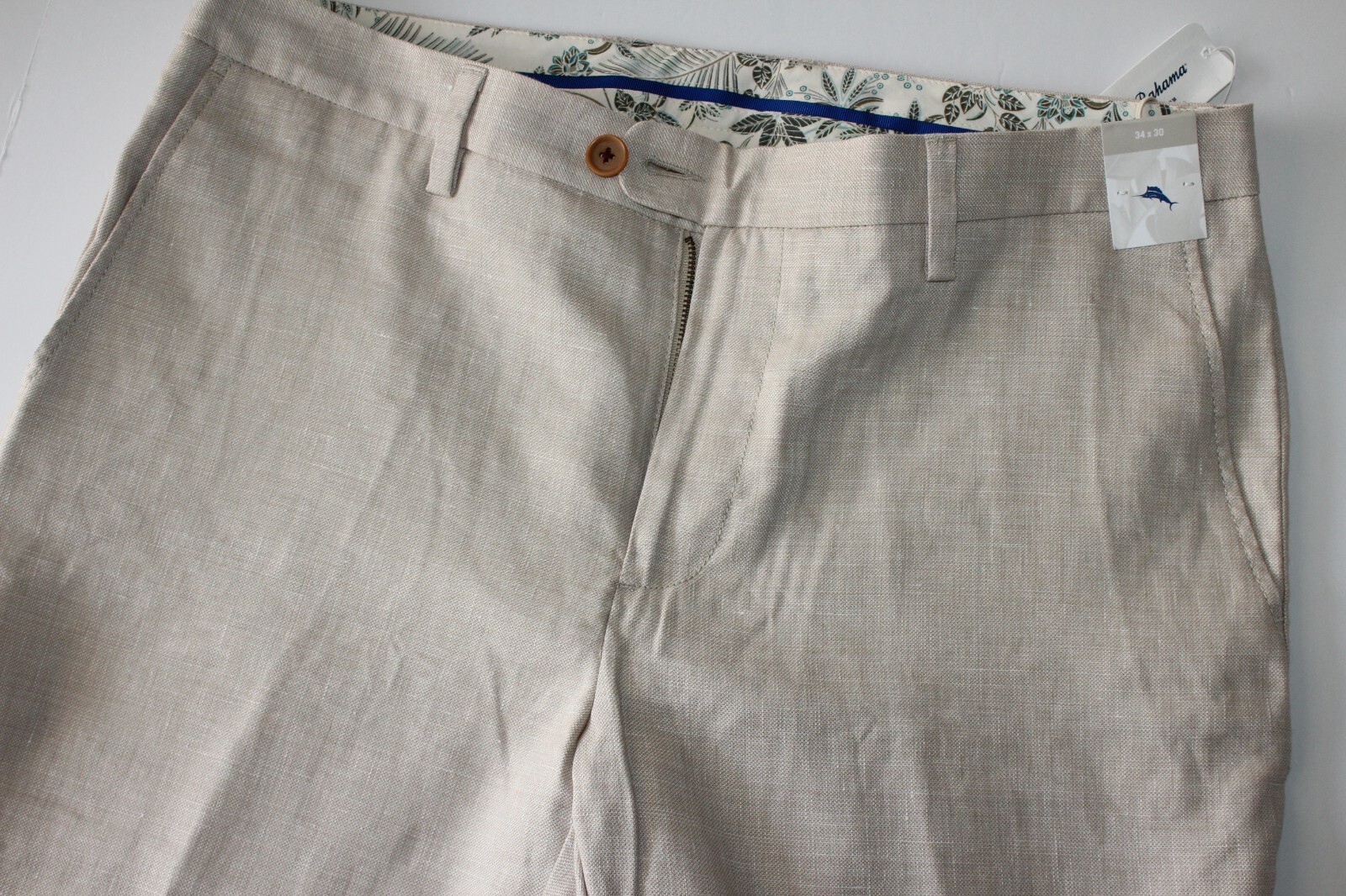 Tommy Bahama Pants Latigo Beach Flat Front Stone Khaki Linen New 38×30 38 Waist