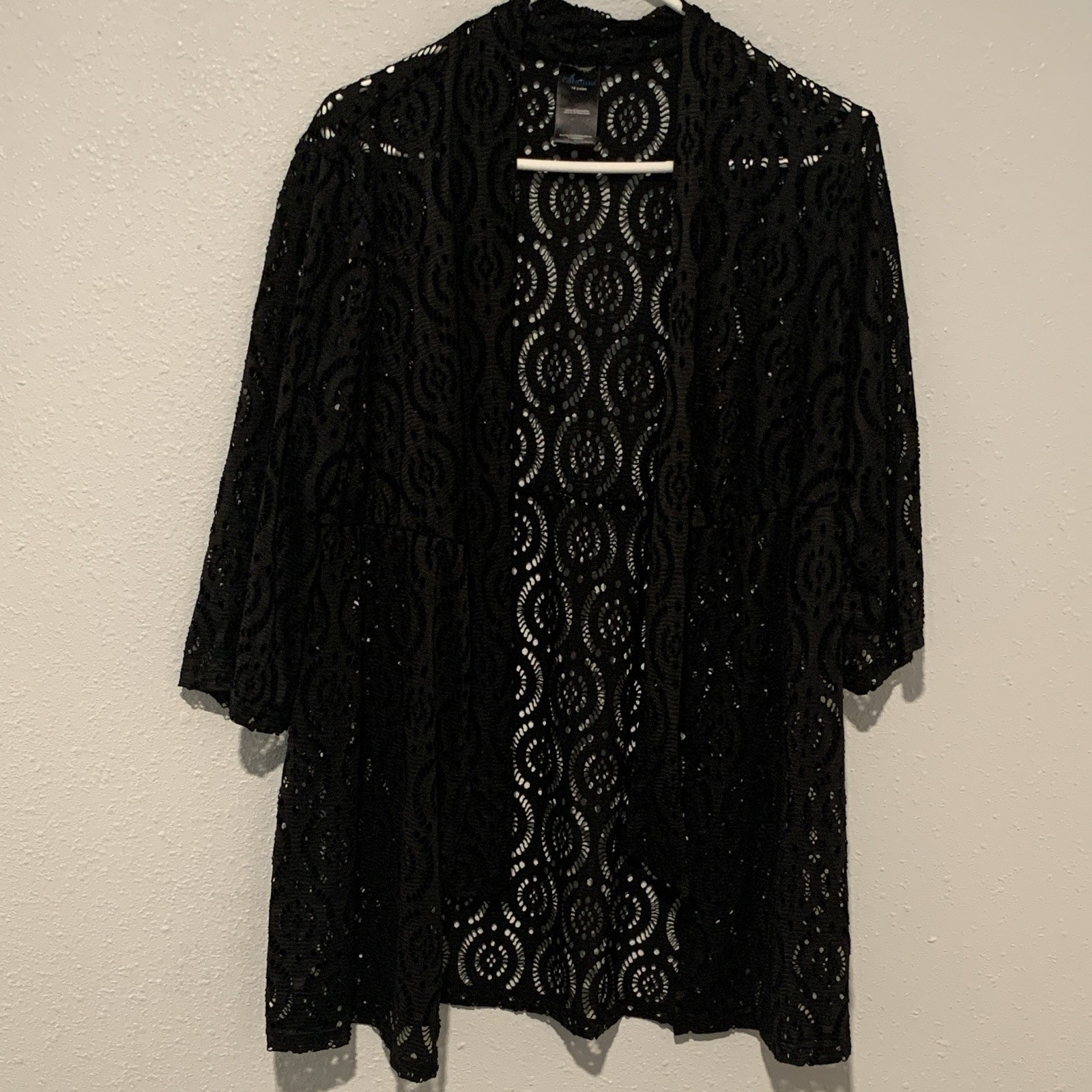 Catalina Black Sheer Lace Open-Front Kimono size L