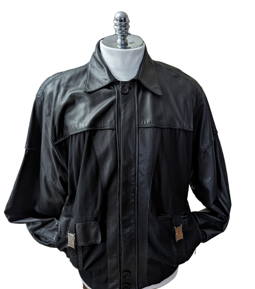 Vintage 80s Mens Wool Leather Bomber Jacket 2X Hipster Metal Accents GERMANY