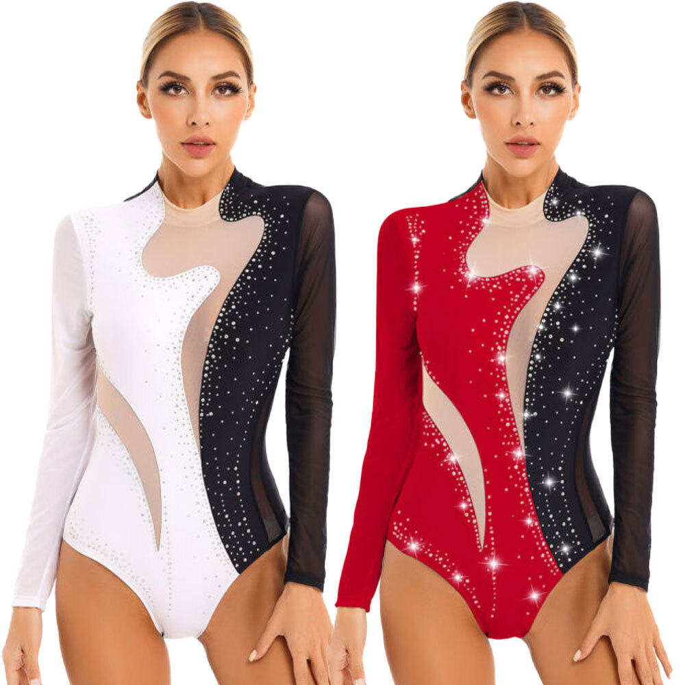 US Women Ballet Dance Leotard Turtleneck Long Sleeve Gymnastic Leotards Bodysuit