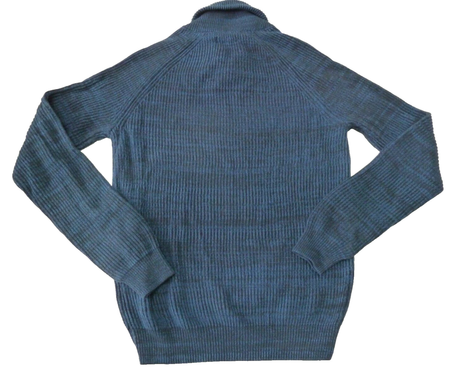 Fisherman Sweater Pullover Mens Medium Ribbed 100% Cotton Navy Blue Shawl Collar
