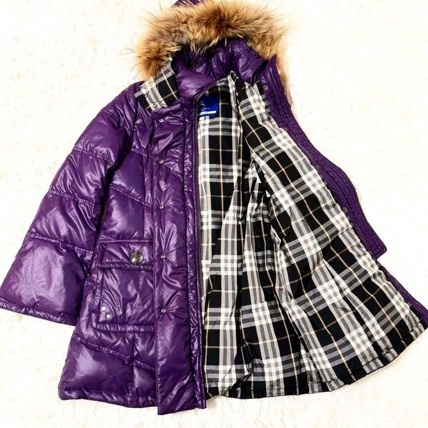 Burberry Blue Label Nova Check Fur Hooded Down Jacket