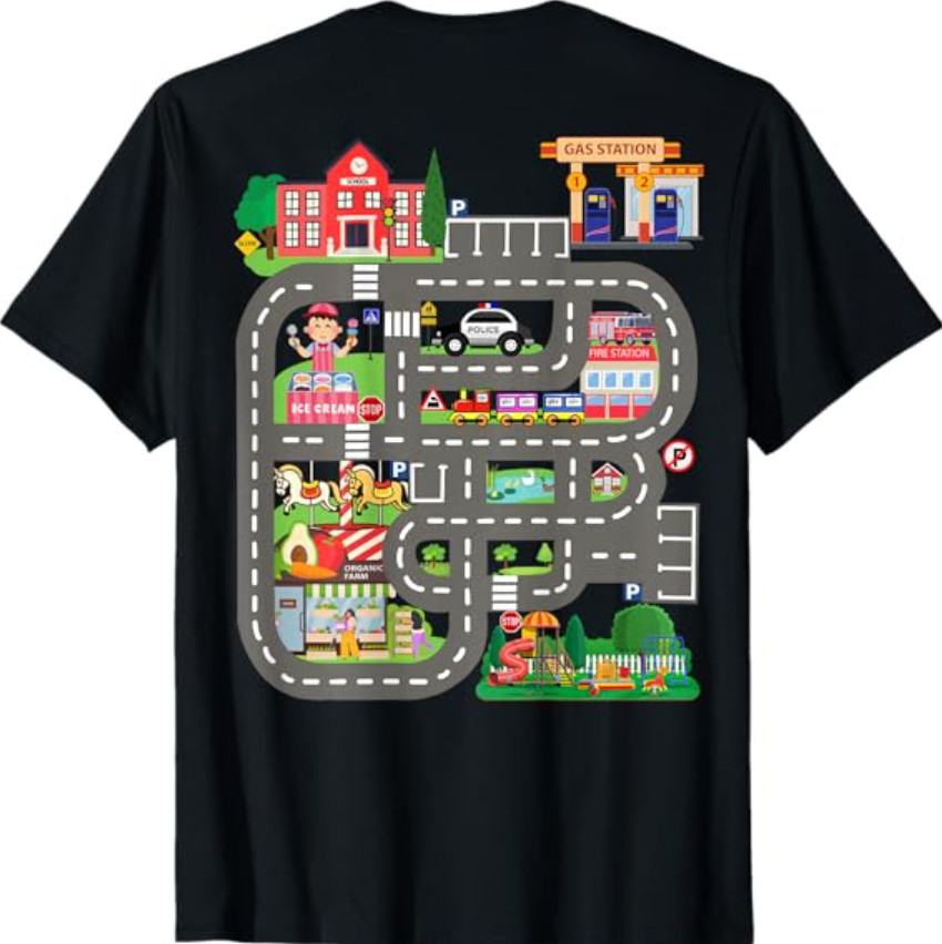 Kids Play Cars on Dad’s Back Funny Father’s Day Race Track T-Shirt