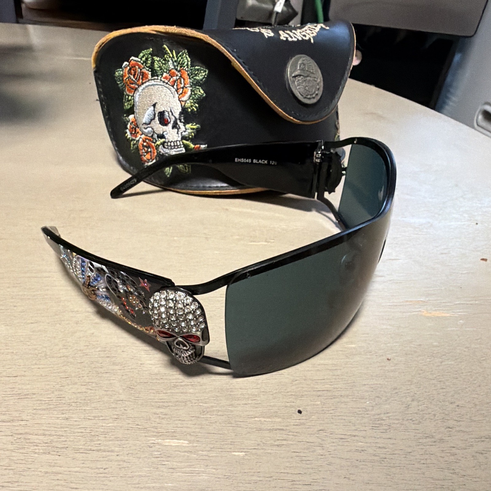 Ed Hardy Shield Sunglasses EHS045 Black Plastic Frame Gray Lens 120mm