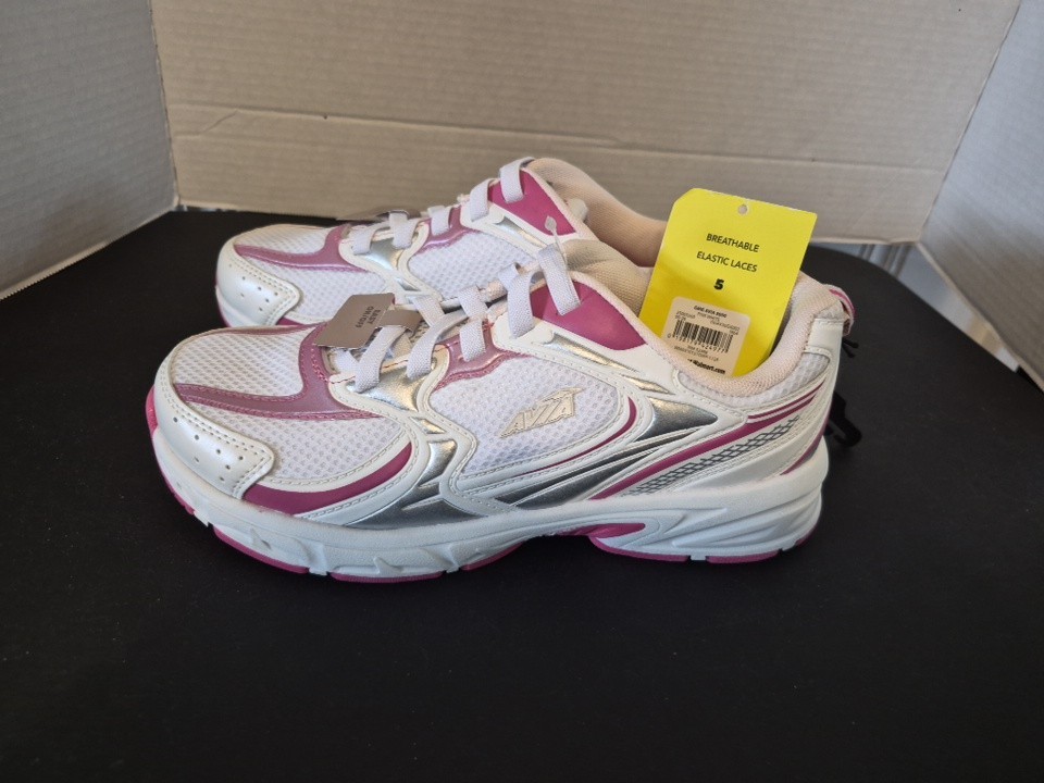 GMG AVIA 5000 Pink/White Breathable Elastic Laces Sz 5 Women NWT