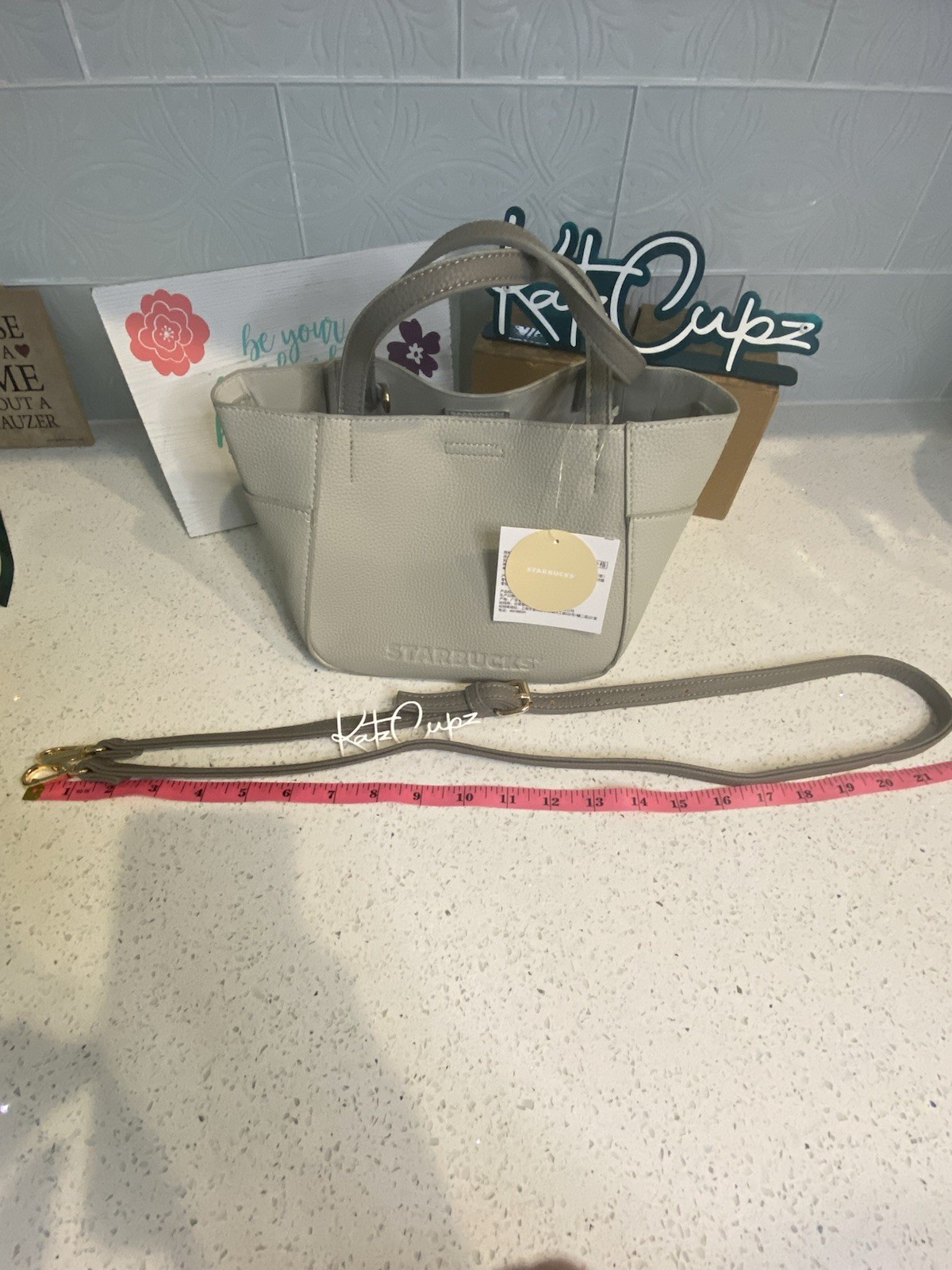 Starbucks Gray Top Handle Bag w/Bunny Charm & Detachable Strap, ‘21 China Autumn