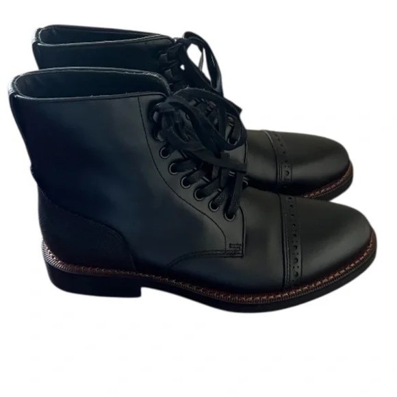 COACH Bleecker Men’s Combat Black Leather Cap Toe Boots 8D