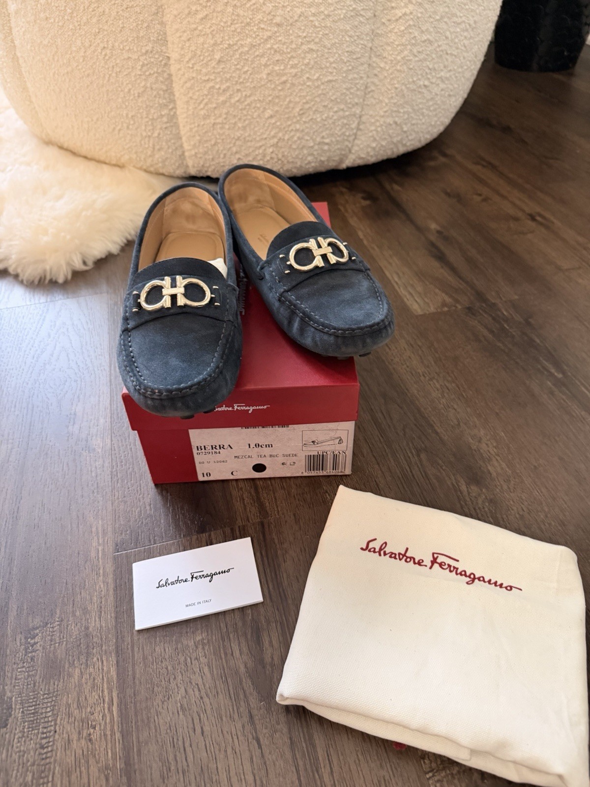 Ferragamo Women Suede Berra Loafers Blue Size 10