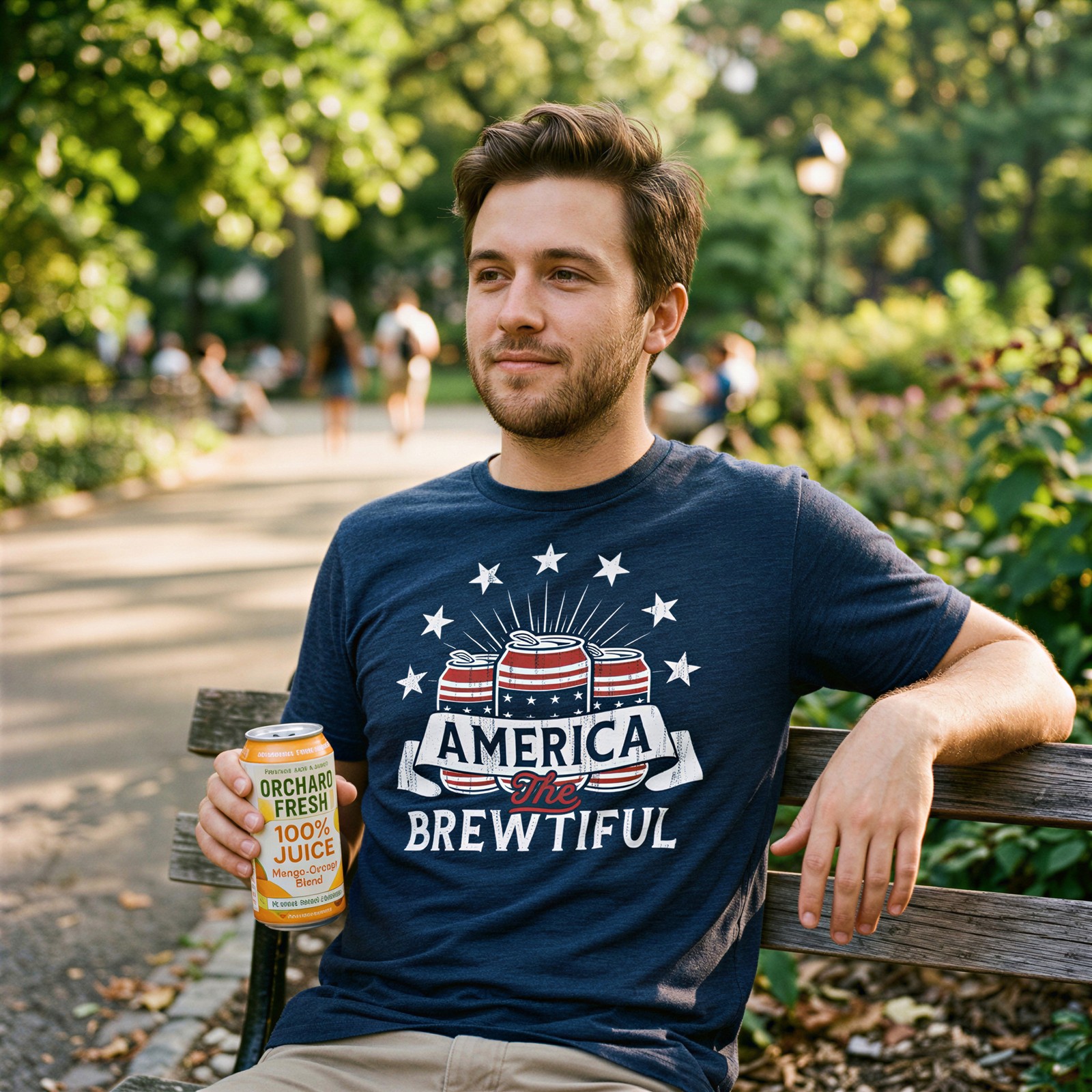 Mens America The Brewtiful T Shirt Funny Patriotic Drinking Beer Can Tee for