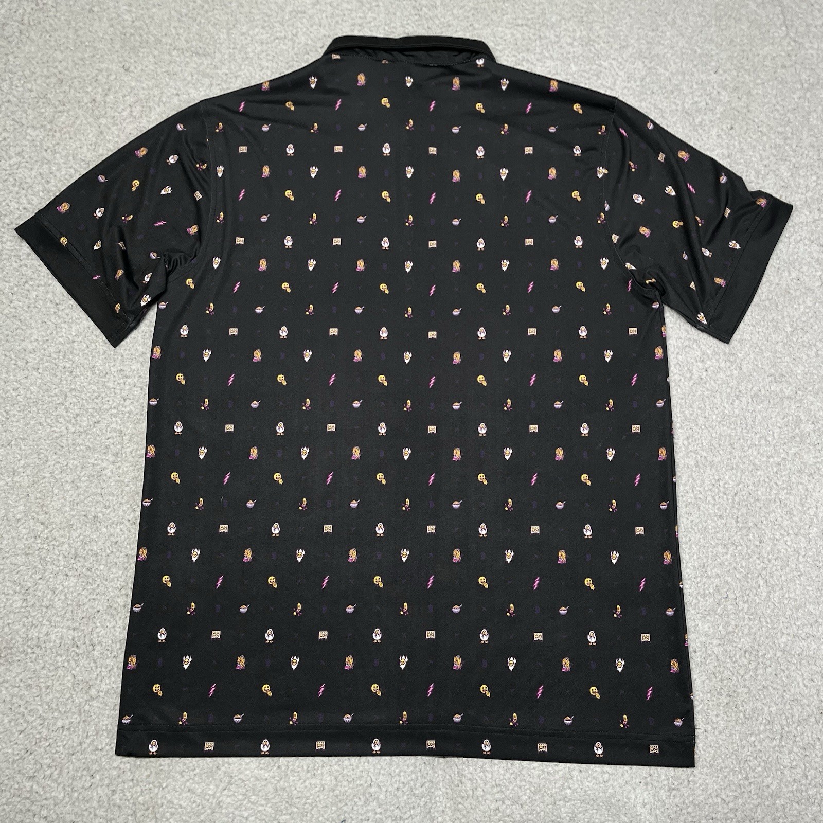 Waggle Polo Shirt Mens L Black All Over Print Performance Golf Stretch AOP