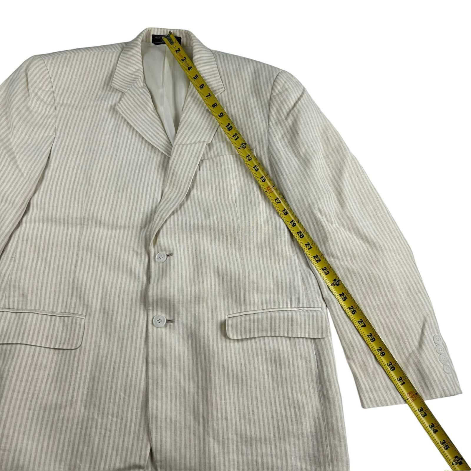 Haspel Men’s 100% Linen 2-Button Blazer Cream Stripe • 42R