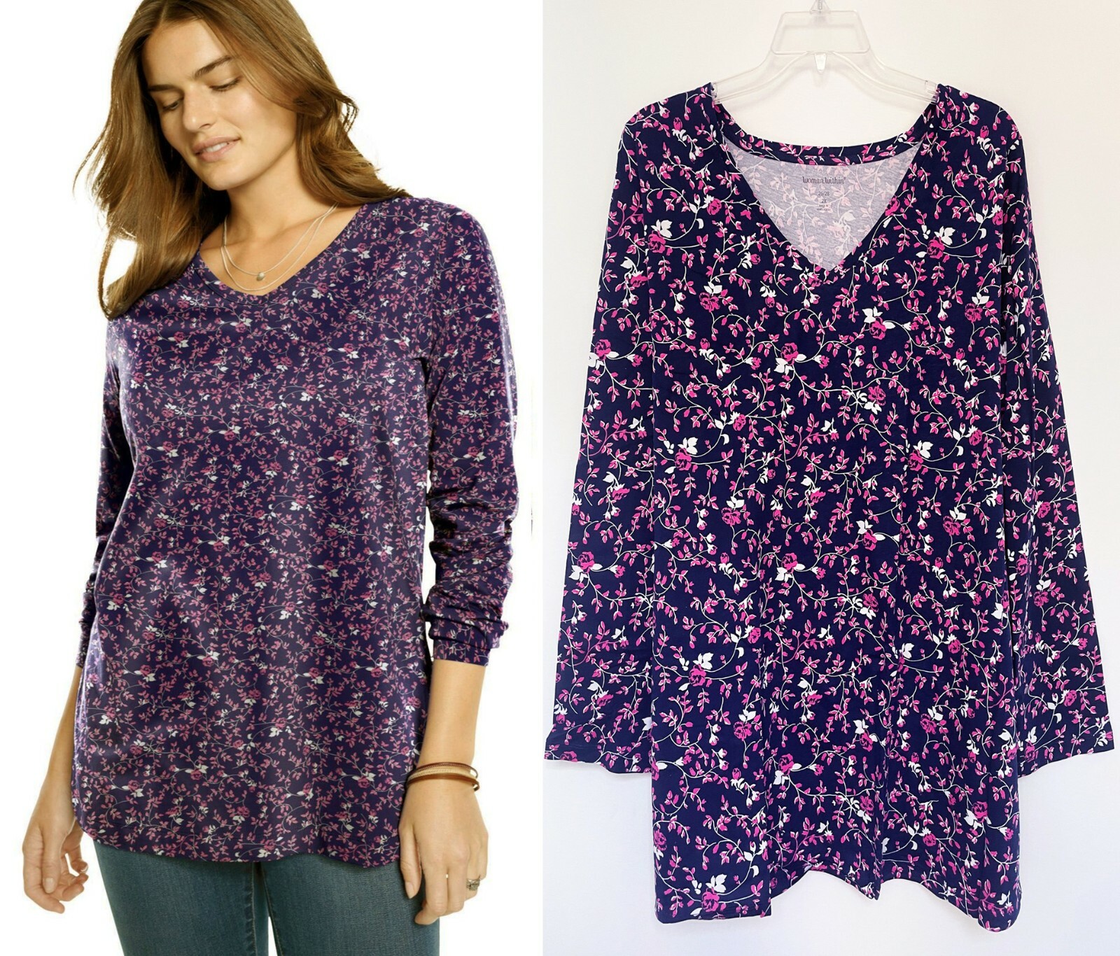Womens size 26/28 30/32 34/36 38/40 4X 5X COTTON long sleeve Top Length 31/32/33