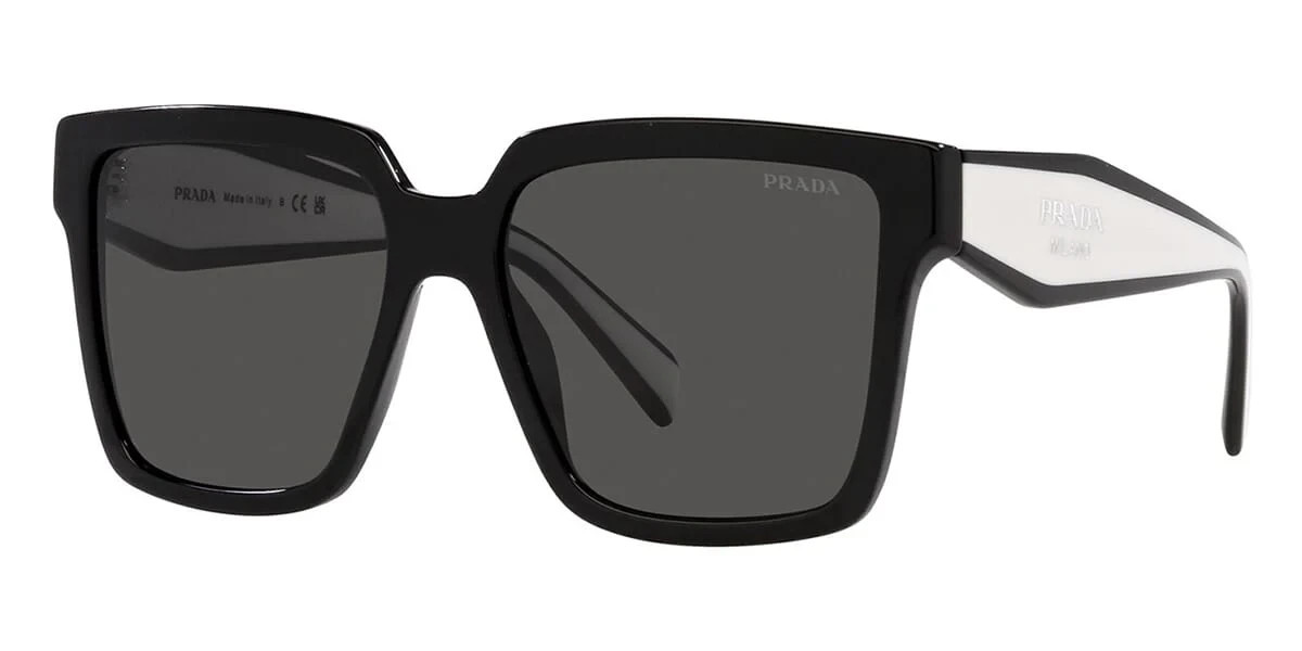 Prada PR24ZS Cat Eye Sunglasses Black White Temple Grey Lens Women Authentic