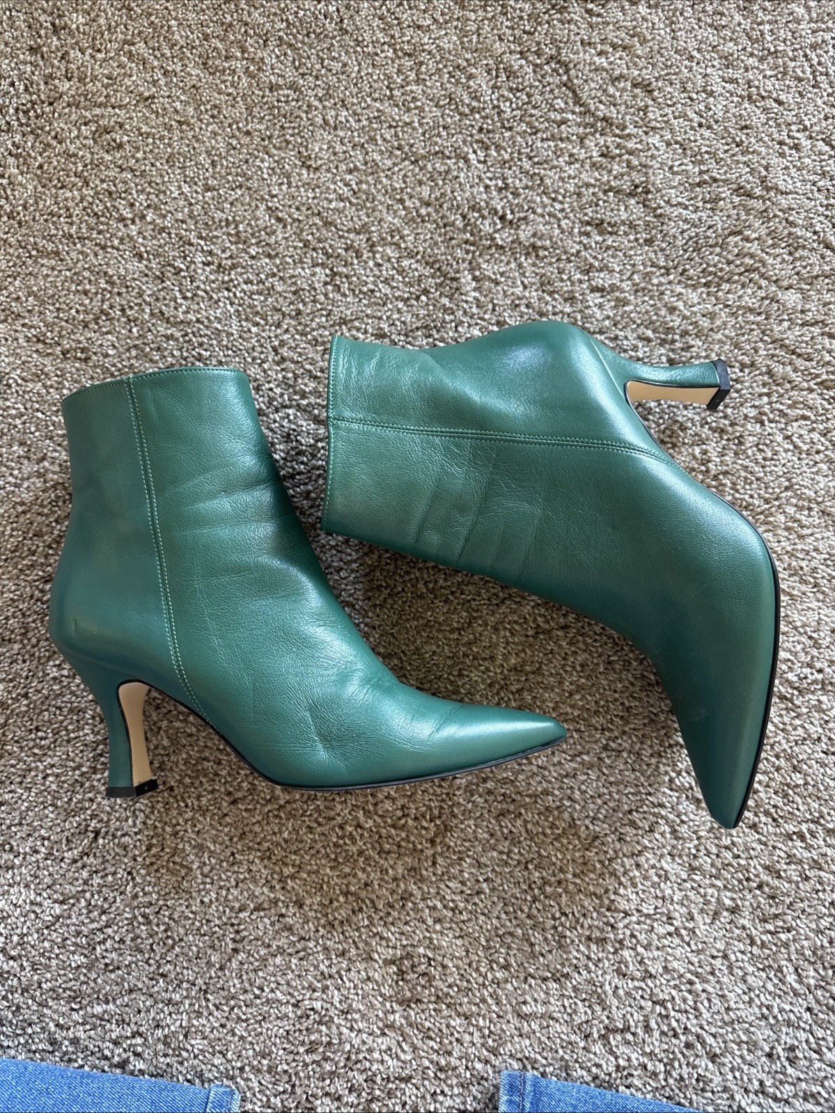 Clizia Italy Emerald Green Leather Pointed Toe Ankle Boots Vera Pelle [38]