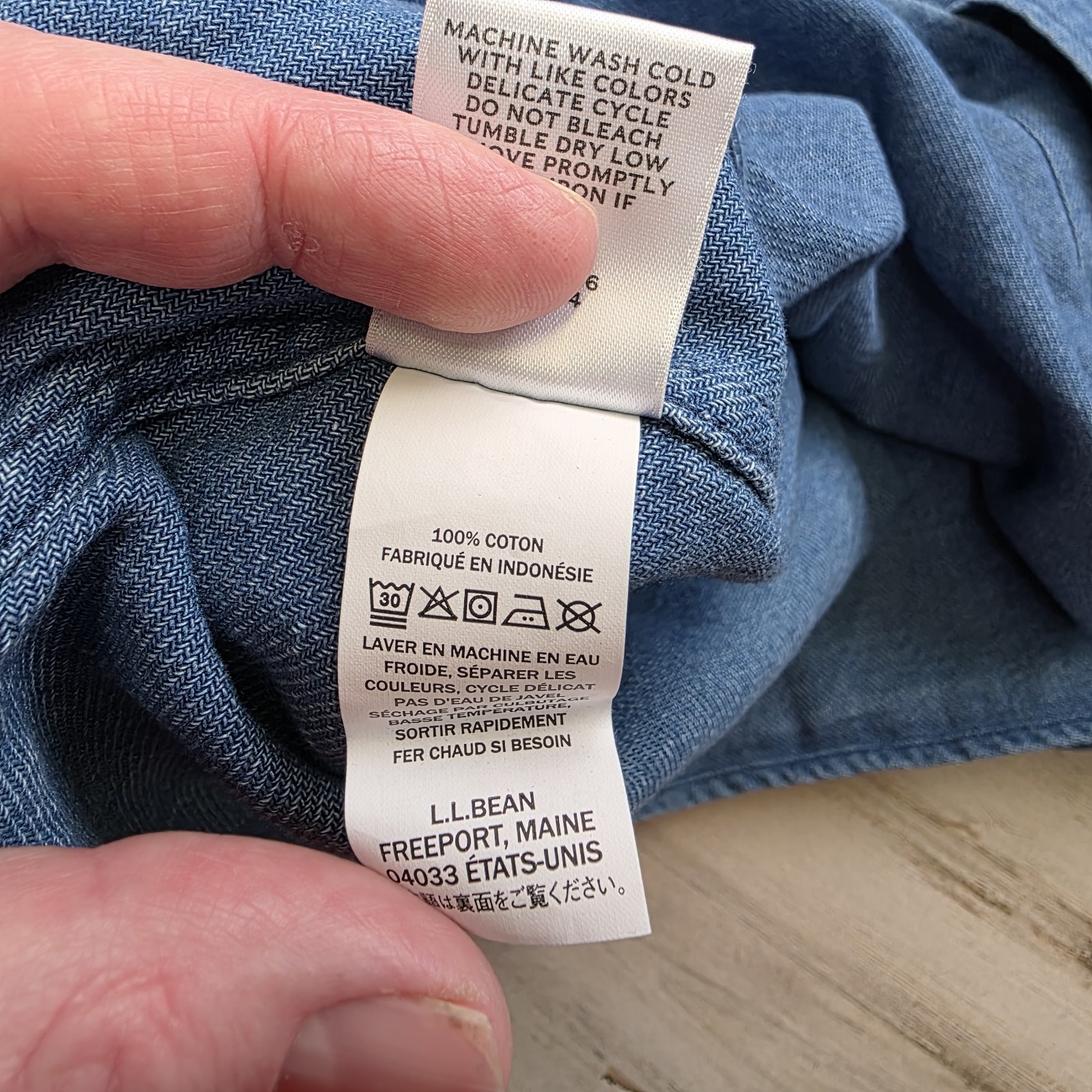 LL Bean Signature Slim Fit Mens 3XL Blue Denim Button-Up Work Casual Camping