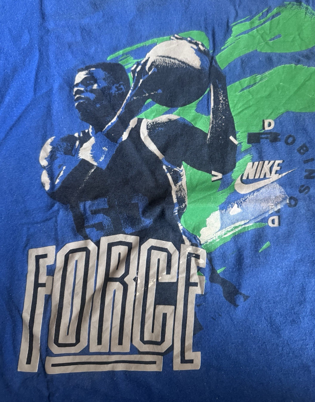 VTG David Robinson Nike Force Blue T-Shirt XL San Antonio Spurs NBA