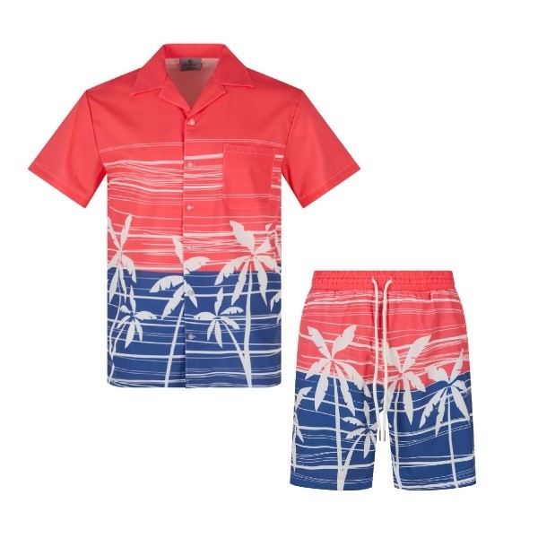 Men’s 2 Piece Matching Summer Hawaiian Beach Outfit Short Sleeve Set Sizes S-2XL