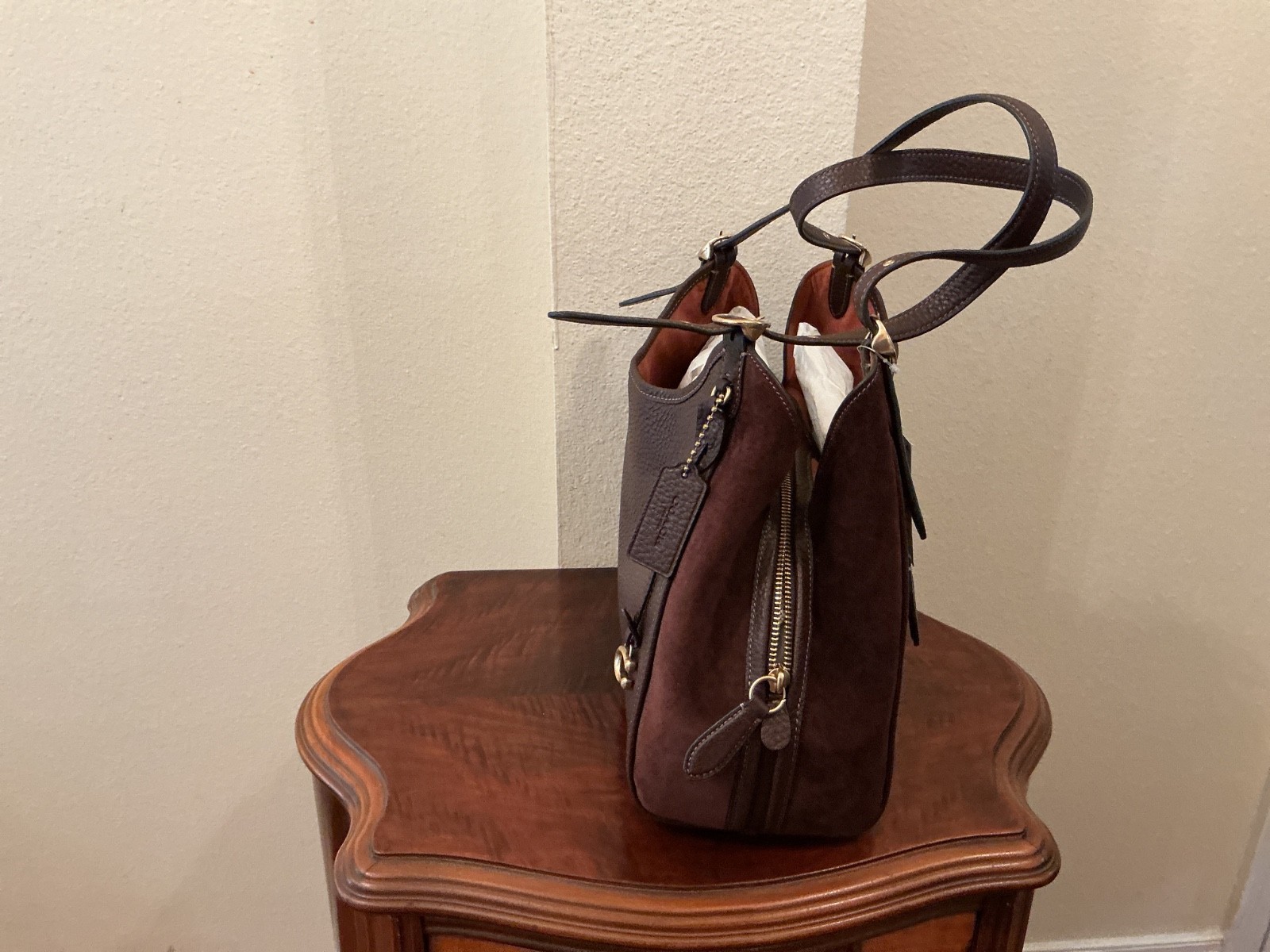 NWT Coach Lori Maple Shoulder Bag Pebbled Leather/Suede