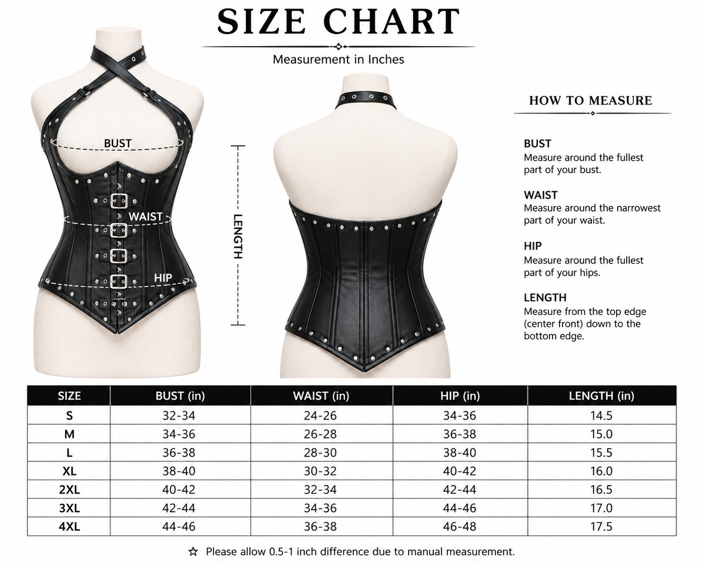 Black Leather Underbust Corset Harness Belt Gothic Steampunk Buckle Bustier