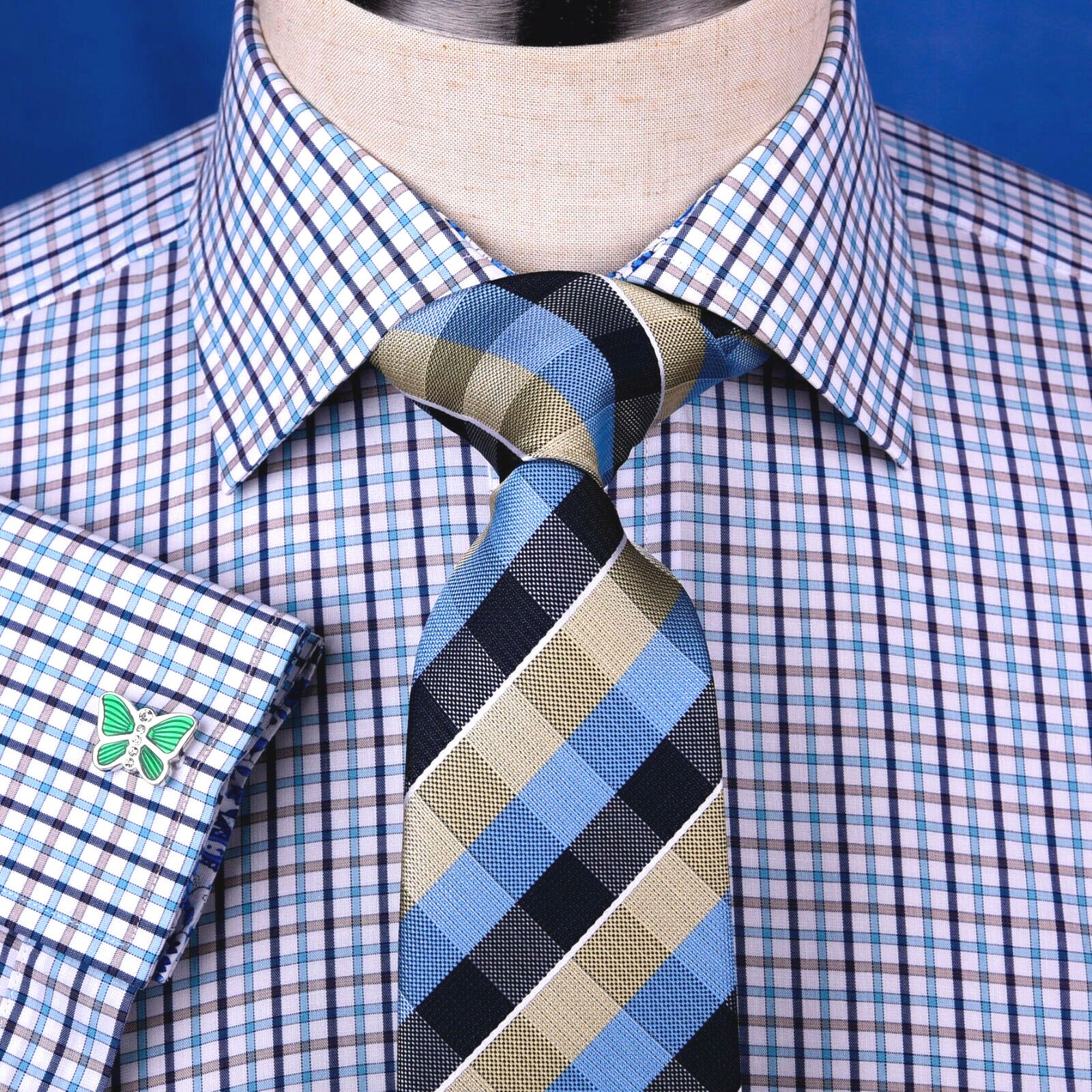 Multi-Colored Green Plaids & Checks Dress Shirt Business Formal Paisley Floral