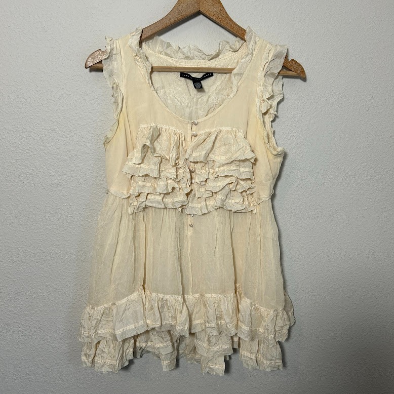 Robert Rodriguez Silk Top Womens 6 Cream Ruffle Victorian Romantic Goth Vamp