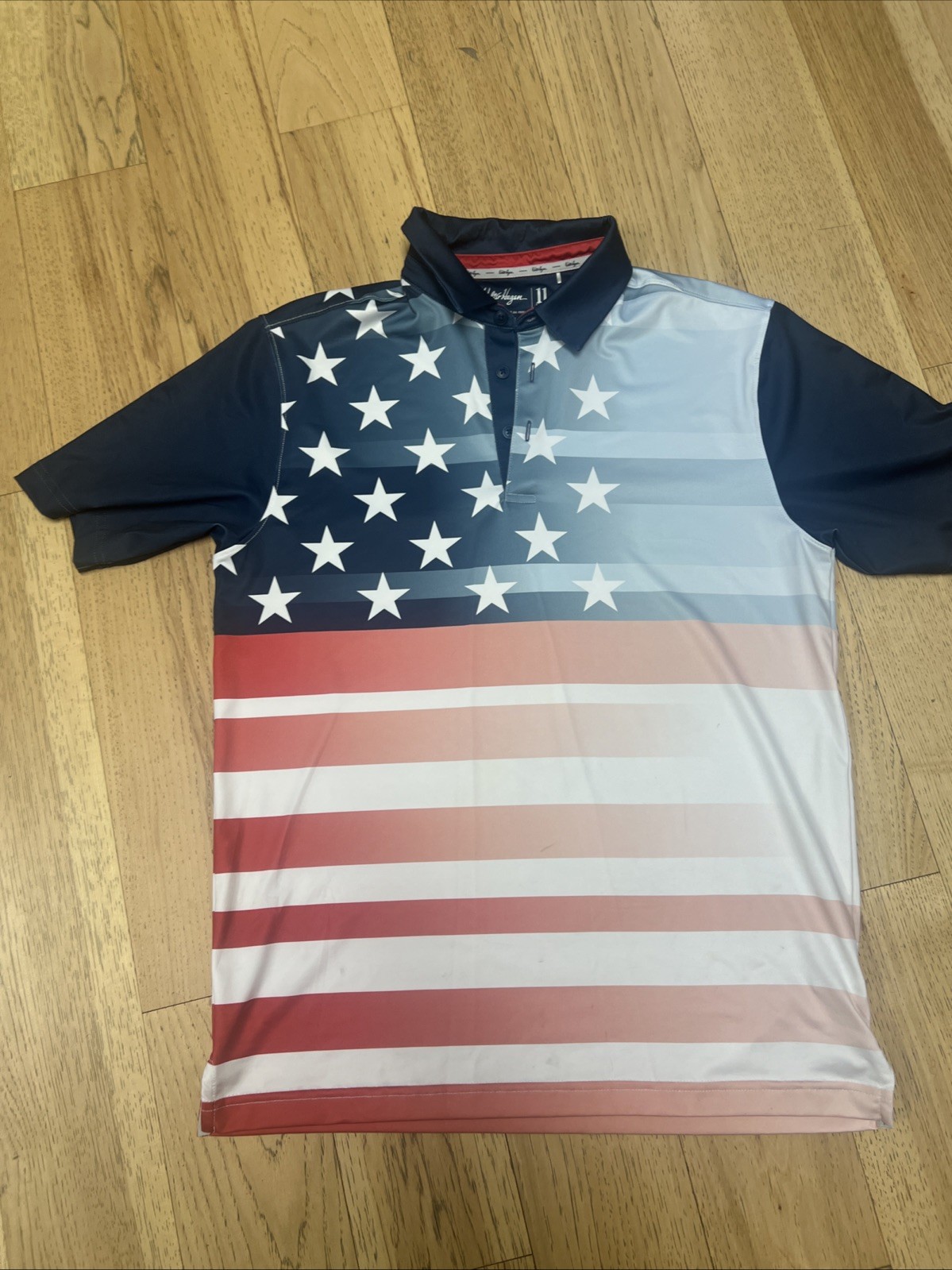 Walter Hagen American Flag Performance 11 Novelty Print Polo SM 4th Of July