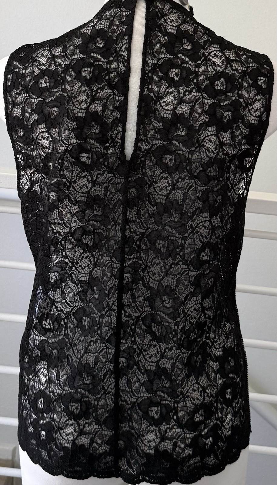 Paco Rabanne Floral-print Chainmail & Corded Black Lace Top Blouse Sz 38 FR/6 US