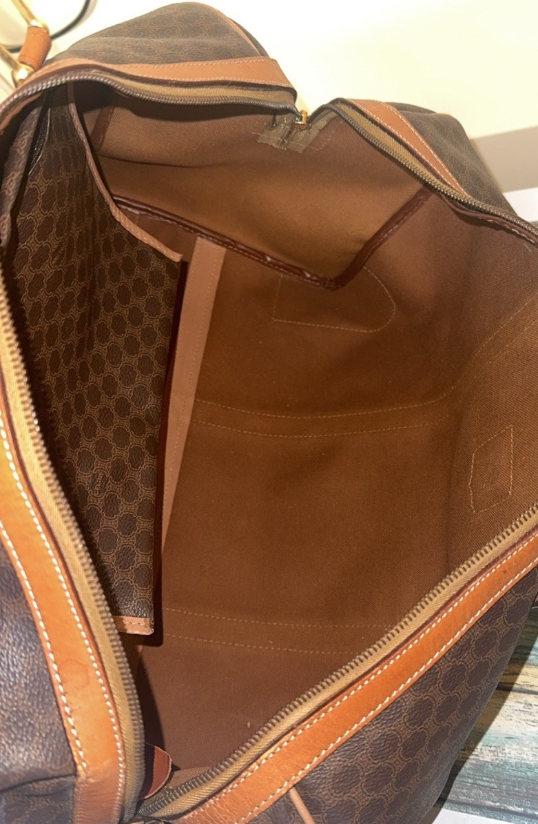 CELINE Macadam Boston Bag M13 Travel Duffle Bag Brown —AUTHENTIC—