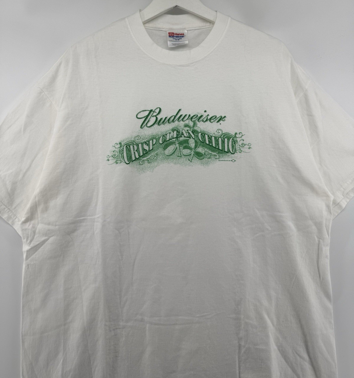 Budweiser T Shirt Mens XL White Graphic Crisp Clean Celtic Hanes Vintage