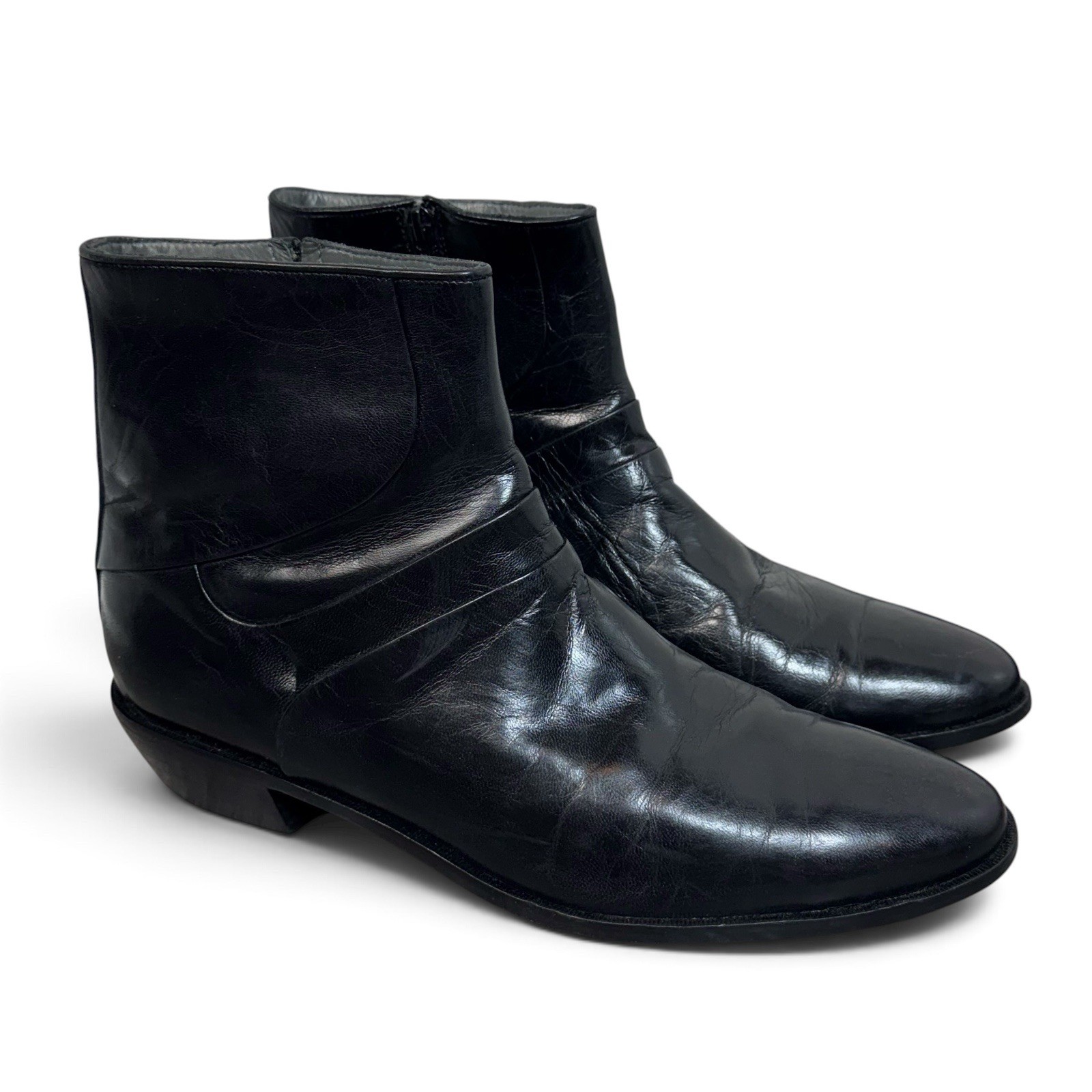 David Taylor Mens Black Leather Beatle Ankle Boots Size 11 D Cuban Block Heel