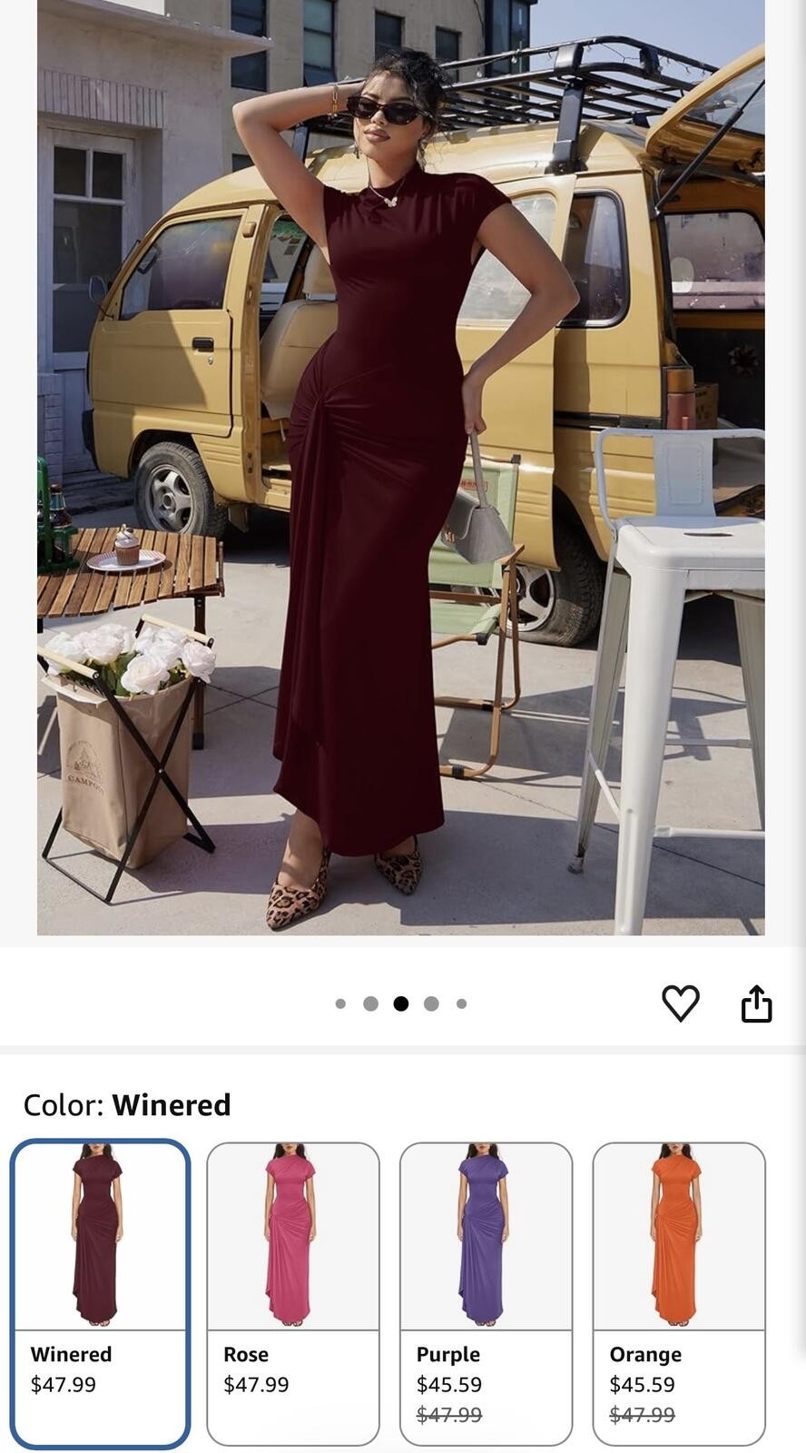 Viral OYS Short Sleeve Boat Neck Ruched Maxi Dress