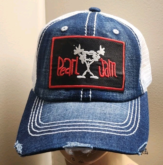 Pearl Jam Hat Distressed Blue Jean & White Mesh PEARL JAM HAT