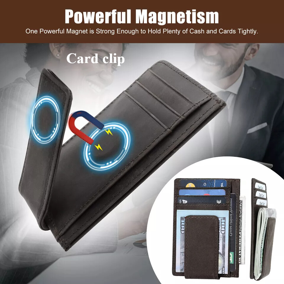 Men Leather Slim Clip Magnetic Front Pocket Wallet Money ID Credit Card Holder