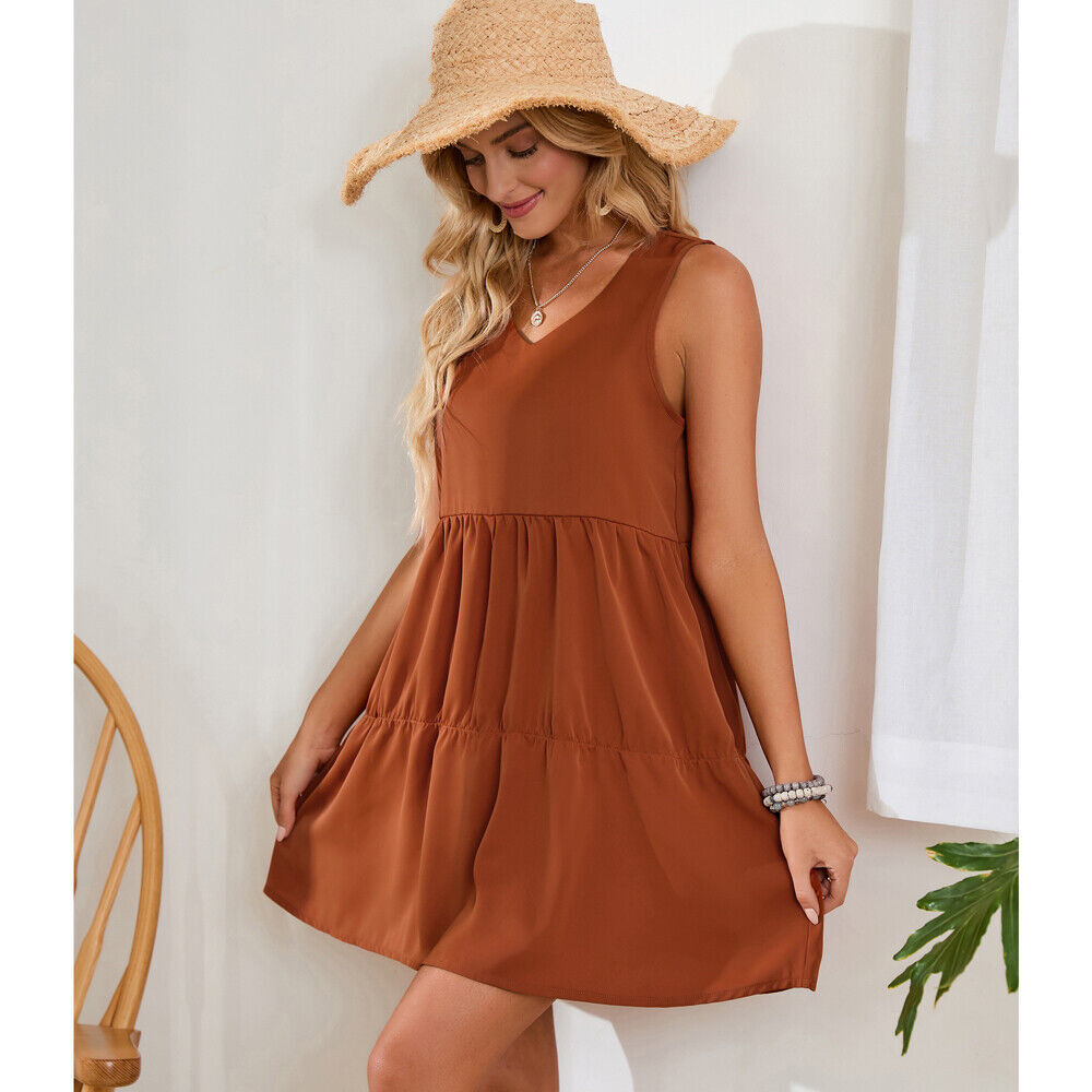 Women’s Summer Sleeveless Dress Casual Loose Flowy Swing Shift Dress Tank Top